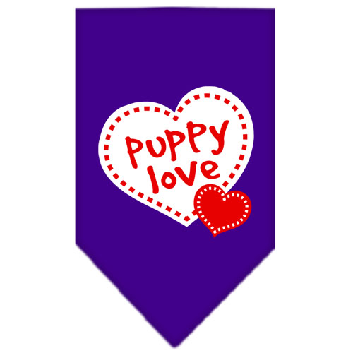 Puppy Love Screen Print Bandana Purple Large